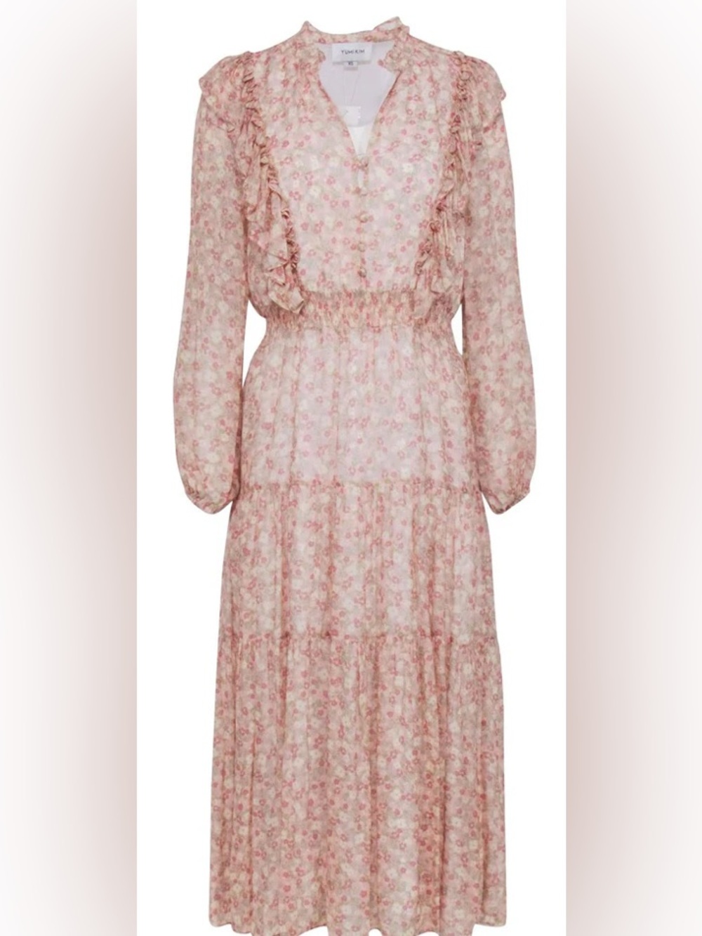 Yumi Kim Pink Floral Ruffle Midi Dress